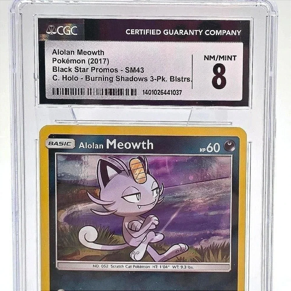 Pokemon Alolan Meowth SM43 Black Star Promo CGC 8 NM/Mint Cosmos Holo Sun Moon